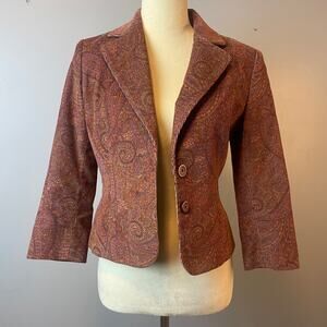 Moda International Mauve Paisley Cotton Corduroy Blazer Size Small Twee!